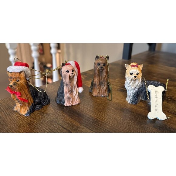 Set of 4 Yorkshire Terrier Yorkie Ornaments EUC - Picture 1 of 3